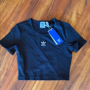Adidas Black Ribbed Crop Top